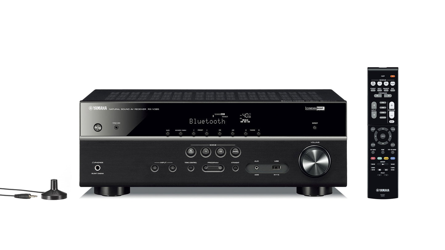 Yamaha RX-V385 5.1-channel AV receiver (Black) + Yamaha NS-333 Bookshelf Speaker - Pair (Piano Black)