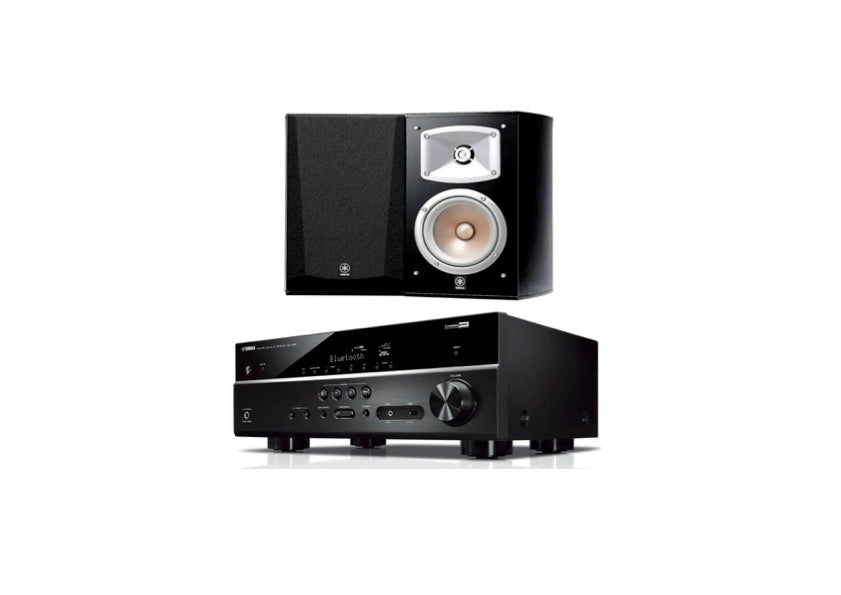 Yamaha RX-V385 5.1-channel AV receiver (Black) + Yamaha NS-333 Bookshelf Speaker - Pair (Piano Black)