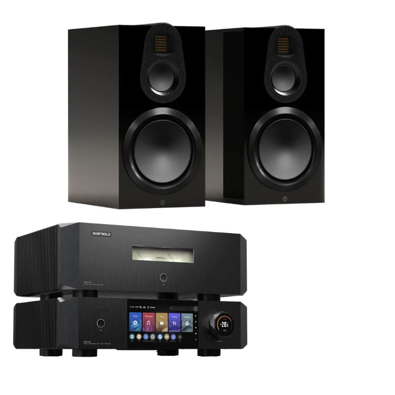 Eversolo DMP-A10 Network Audio Streamer (Black) + Eversolo AMP-F10 Power Amplifier (Black) + Monitor Audio Gold 100 6G Bookshelf Speakers - Pair (Gloss Black)
