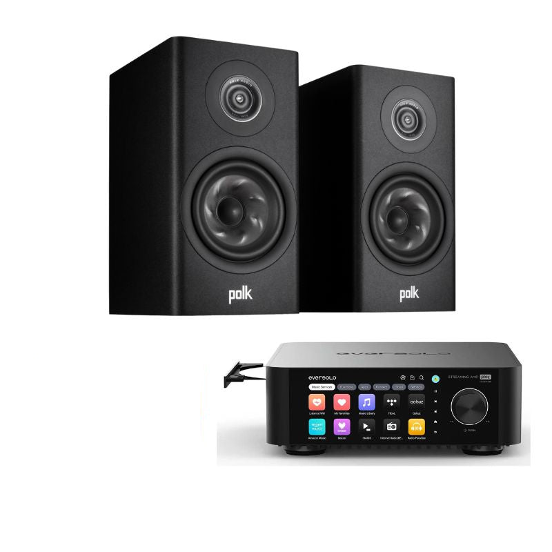Eversolo PLAY Streaming Amplifier (Black) + Polk Reserve R100 Bookshelf Speakers - Pair (Black)