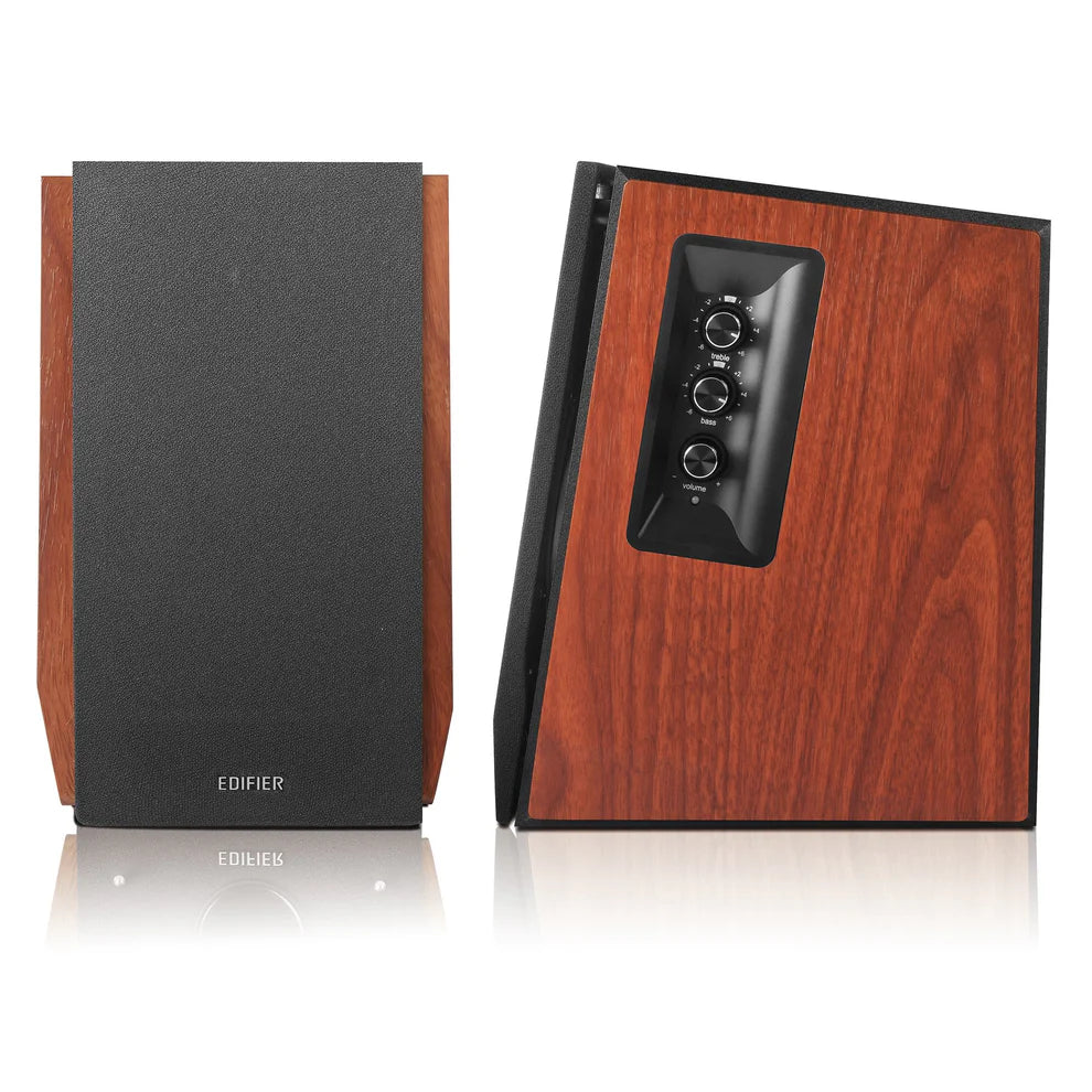 Edifier R1700BTs Active Bookshelf Speaker - Pair (Brown) + Edifier T5 8" 70W Subwoofer (Black)