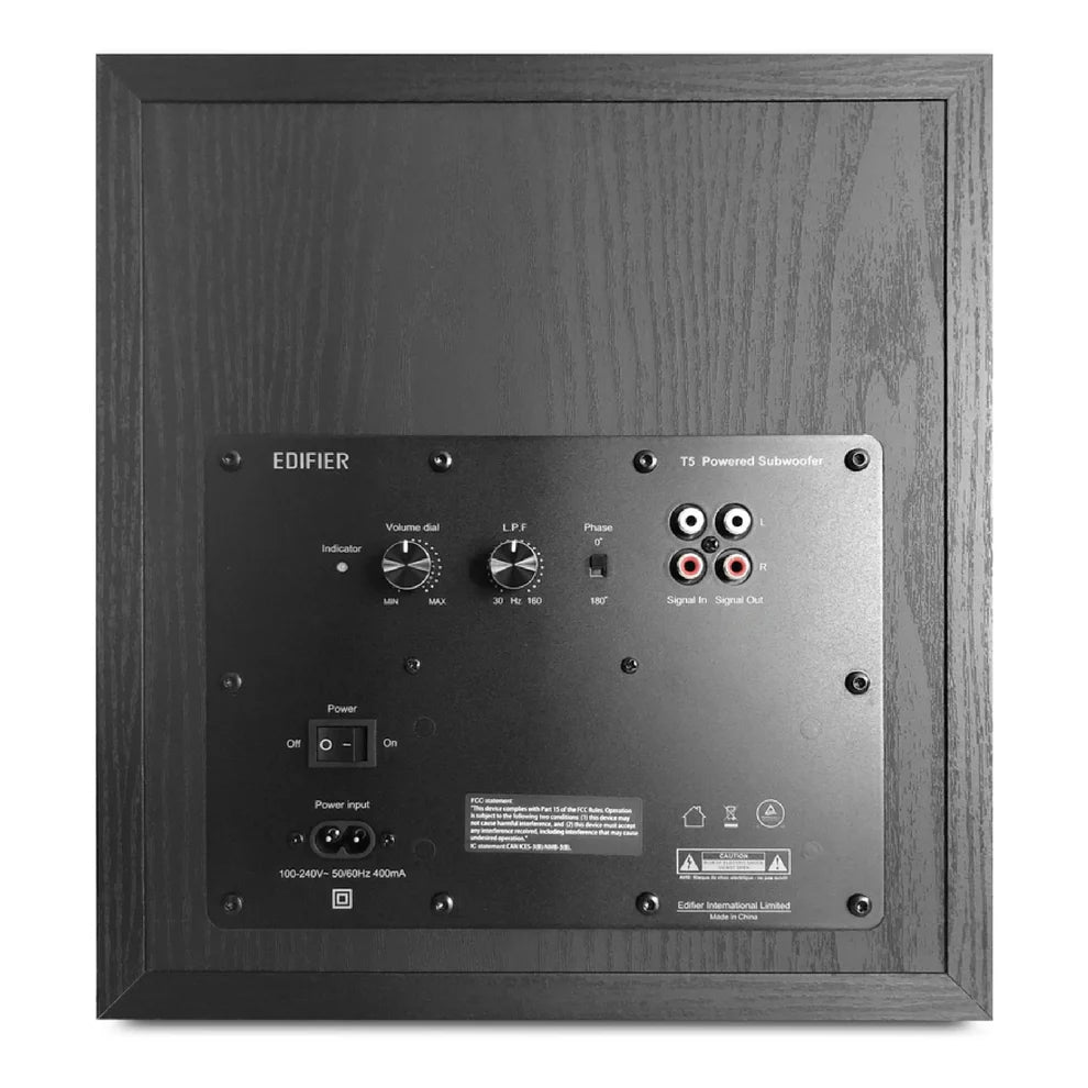 Edifier R1700BTs Active Bookshelf Speaker - Pair (Brown) + Edifier T5 8" 70W Subwoofer (Black)