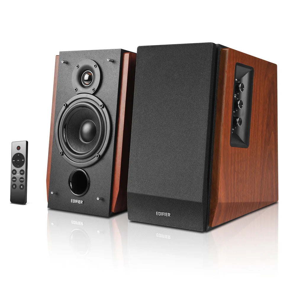 Edifier R1700BTs Active Bookshelf Speaker - Pair (Brown) + Edifier T5 8" 70W Subwoofer (Black)