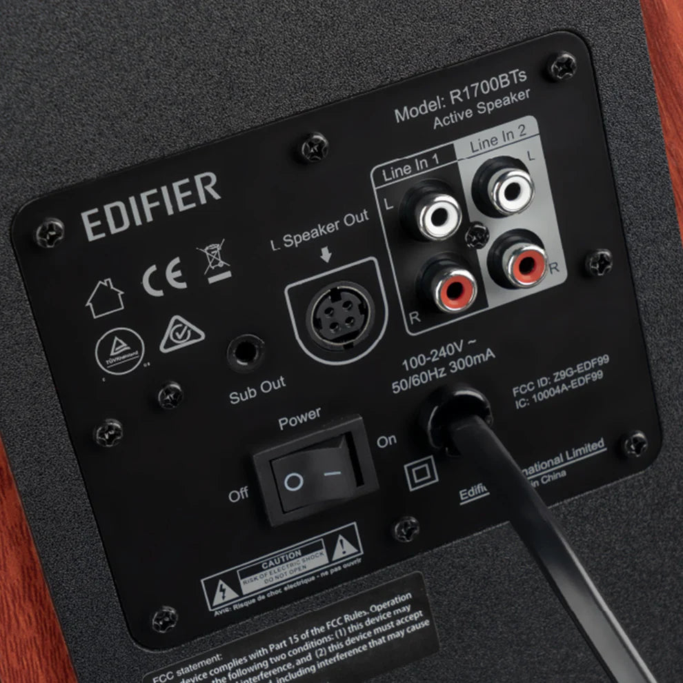 Edifier R1700BTs Active Bookshelf Speaker - Pair (Brown) + Edifier T5 8" 70W Subwoofer (Black)