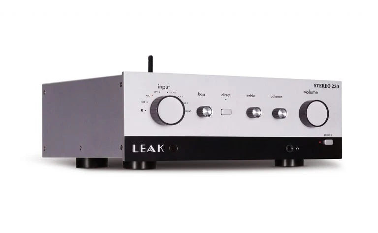 Wharfedale Linton 3-way standmount speaker with stands - Pair (Black) + Leak Stereo 230 Integrated Amplifier (Silver)