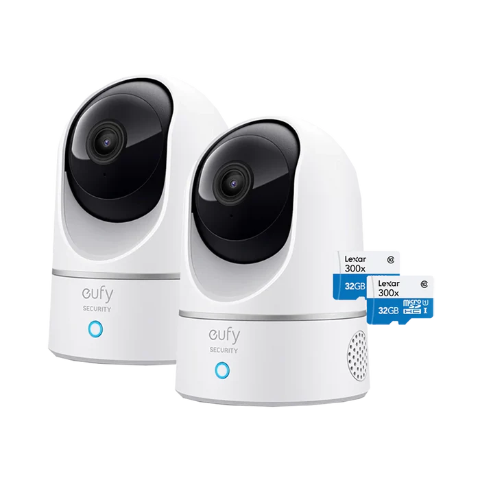 Eufy Indoor Cam 2k Pan & Tilt (2x) + Micro SD 32GB (2x)