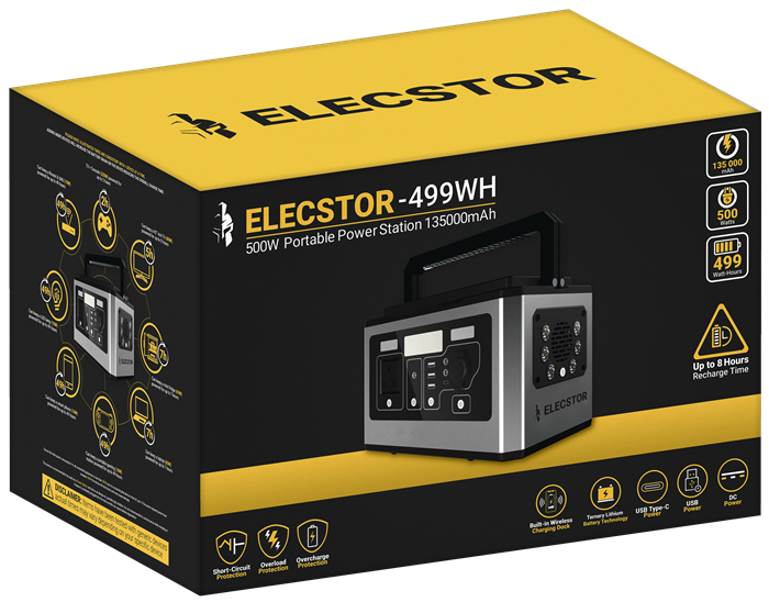 ELECSTOR 500W PORTABLE POWER STATION 135000mAh - 499WH - Each