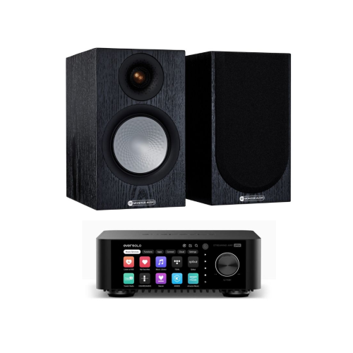 Eversolo PLAY Streaming Amplifier (Black) + Monitor Audio Silver 50 7G Bookshelf Speakers - Pair (Black Oak)