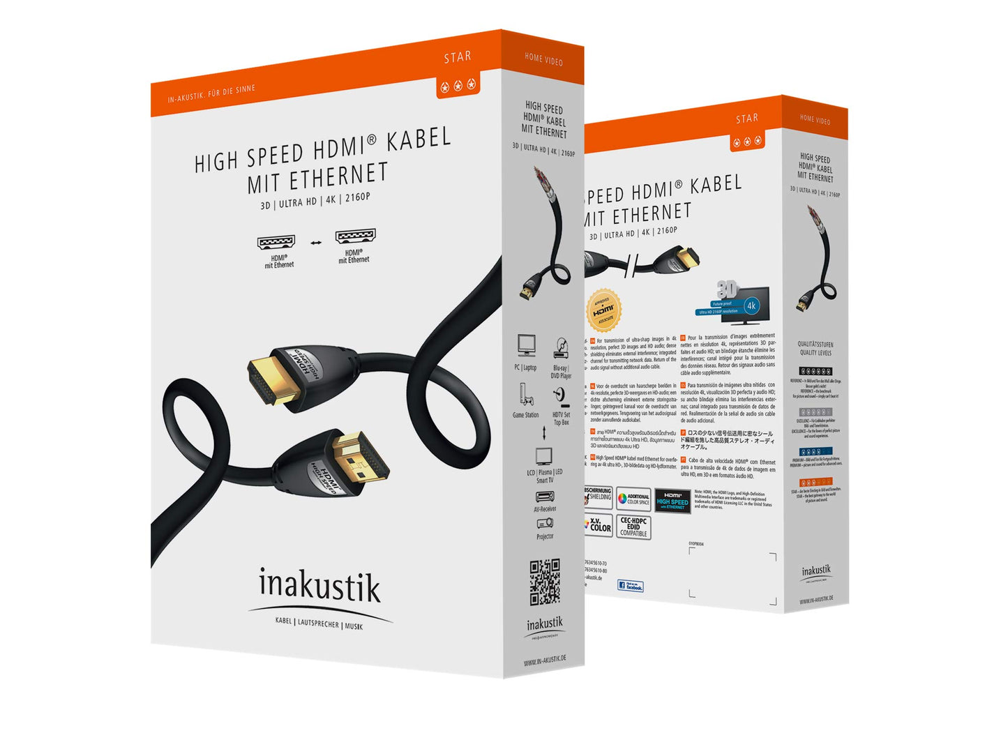 Inakustik STAR High Speed HDMI 2.0b Cable - Black - 0.75m