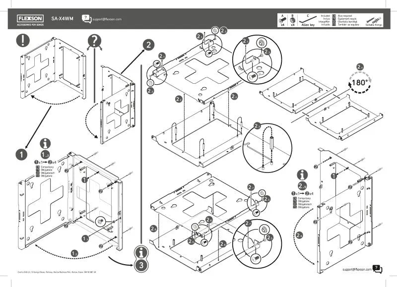 Flexson Wall Mount for 4 SONOS Amps - Each (Black)