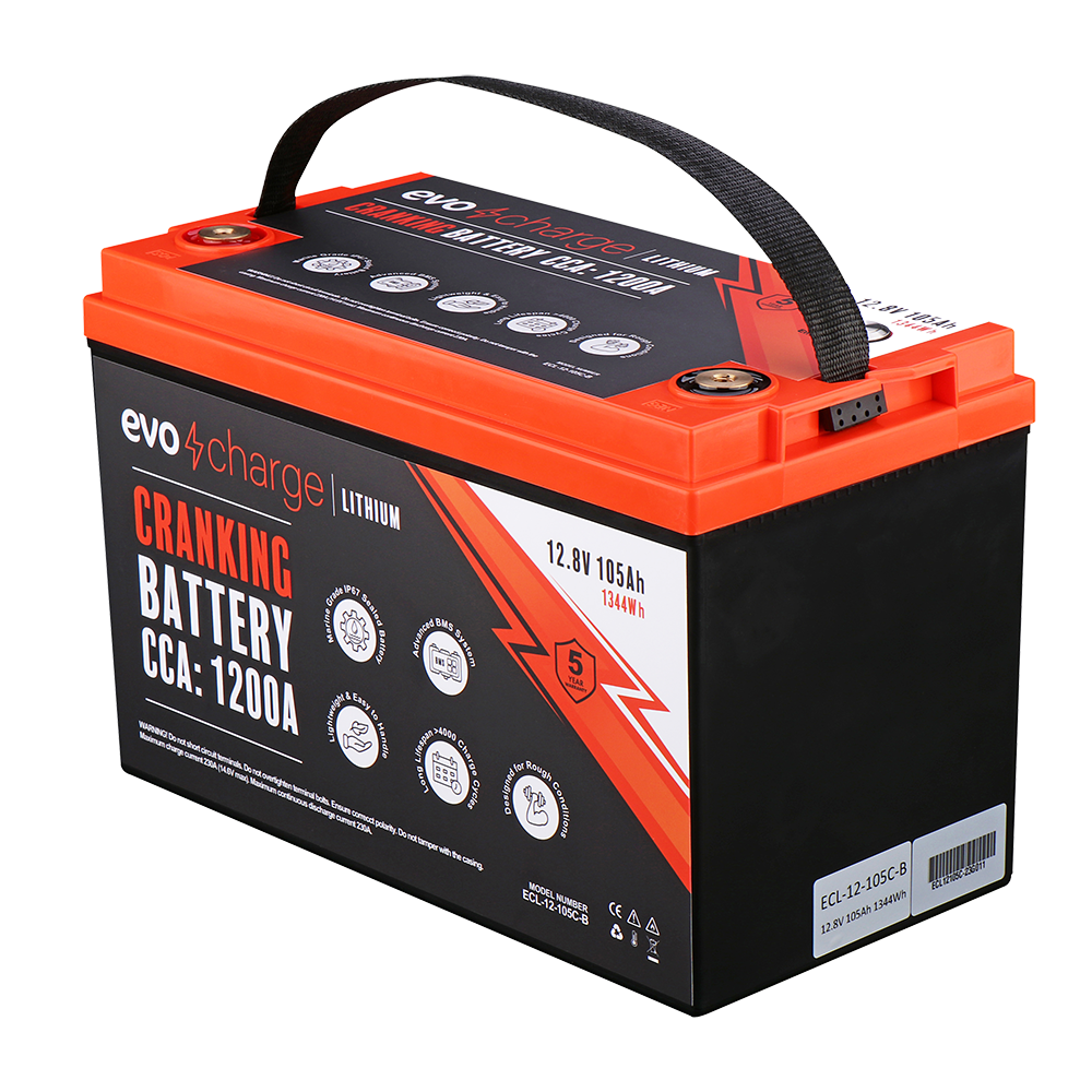 EvoCharge 12V 105Ah LiFePO4 Lithium Battery (Cranking) (12,8V 105Ah) - Each