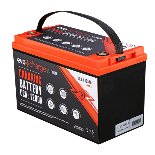 EvoCharge 12V 105Ah LiFePO4 Lithium Battery (Cranking) (12,8V 105Ah) - Each