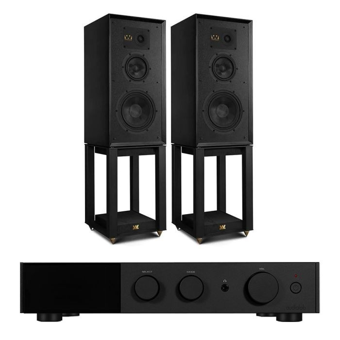Wharfedale Super Linton Standmount   Speakers - Pair (Black) + Audiolab 9000A Integrated Amplifier (Black)