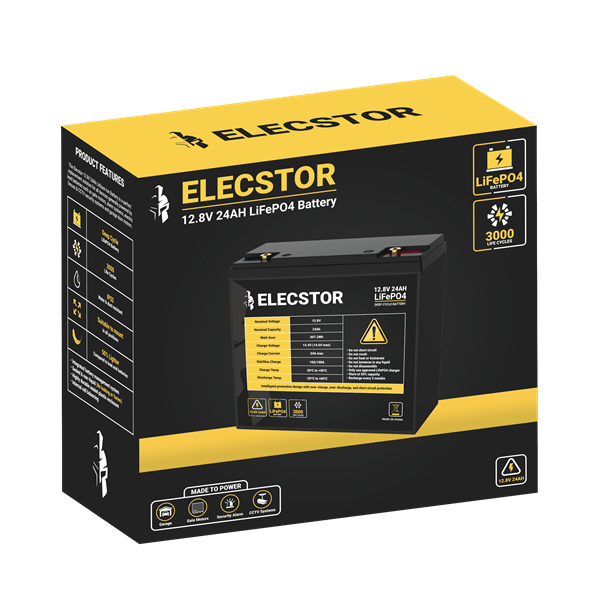 ELECSTOR 12.8V 24AH LIFEPO4 BATTERY 3000 CYCLES - Each