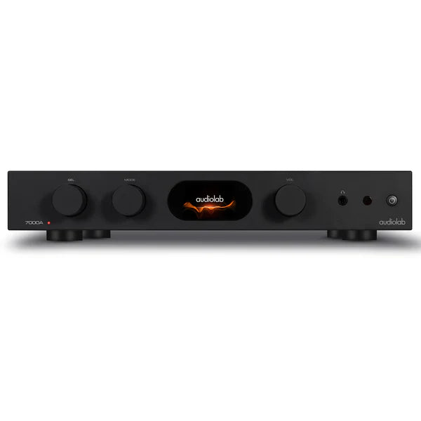 Audiolab 7000A Integrated Amplifier (Black) + Wharfedale Linton 3-way standmount speaker with stands - pair (Black)