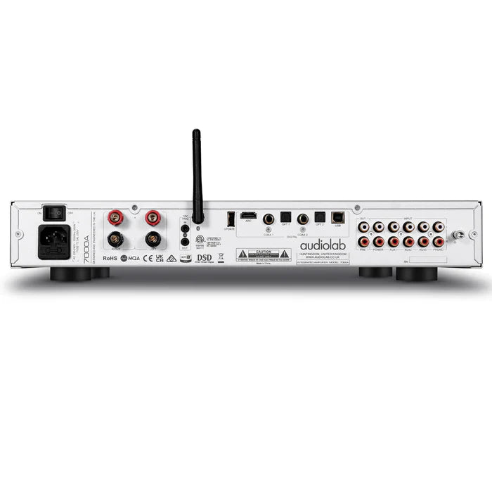 Audiolab 7000CDT CD Transport (Silver) + Audiolab 7000A Integrated Amplifier (Silver) + Wharfedale Linton 3-way standmount speaker with stands - Pair