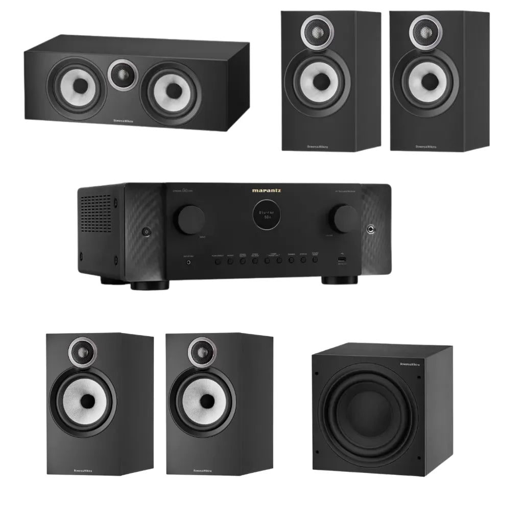 Bowers & Wilkins 606 S3 5.1 Home Theatre System (Black) + Marantz CINEMA60 7.2 Channel Network 8K AV Receiver (Black)