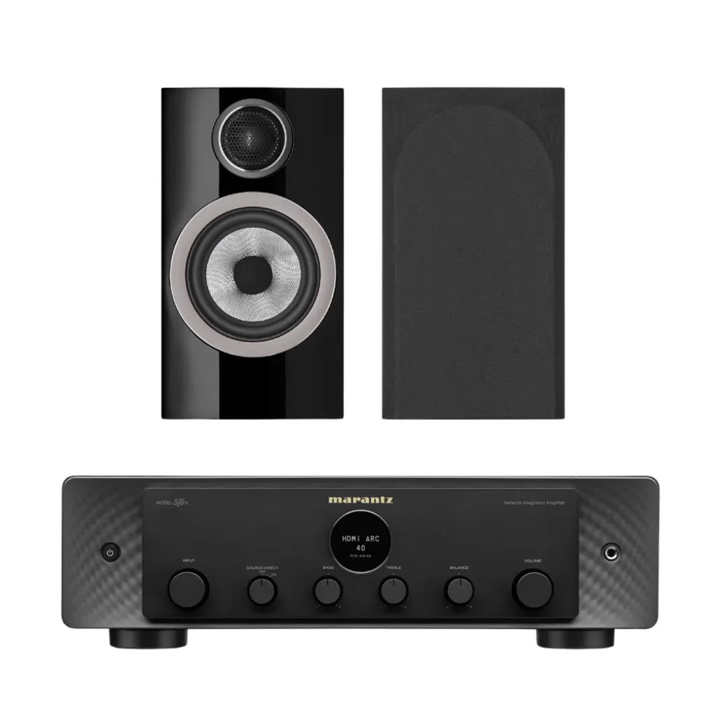 Bowers & Wilkins 707 S3 Bookshelf Speakers - Pair (Gloss Black) + Marantz MODEL40N Integrated Stereo Amplifier - Black