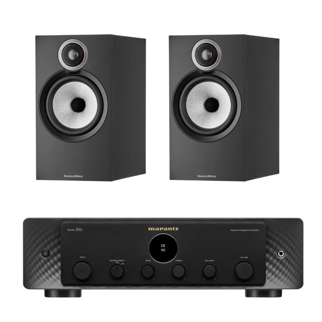 Bowers & Wilkins 606 S3 Bookshelf Speaker - Pair  (Black) + Marantz Model60N Network Integrated Amplifier (Black)