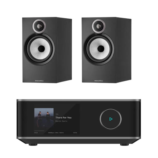 Bowers & Wilkins 606 S3 Bookshelf Speaker - Pair (Black) + WiiM Amp Ultra Streaming Amplifier (Grey)