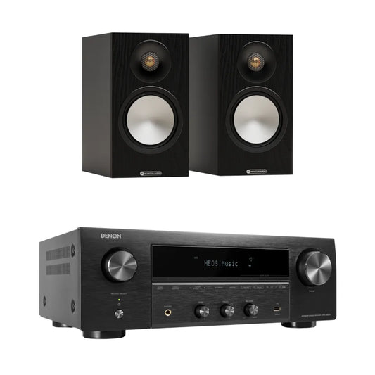 Monitor Audio Bonze 50 7G Bookshelf Speaker - Pair (Black) + Denon DRA-900H Network Receiver (Black)