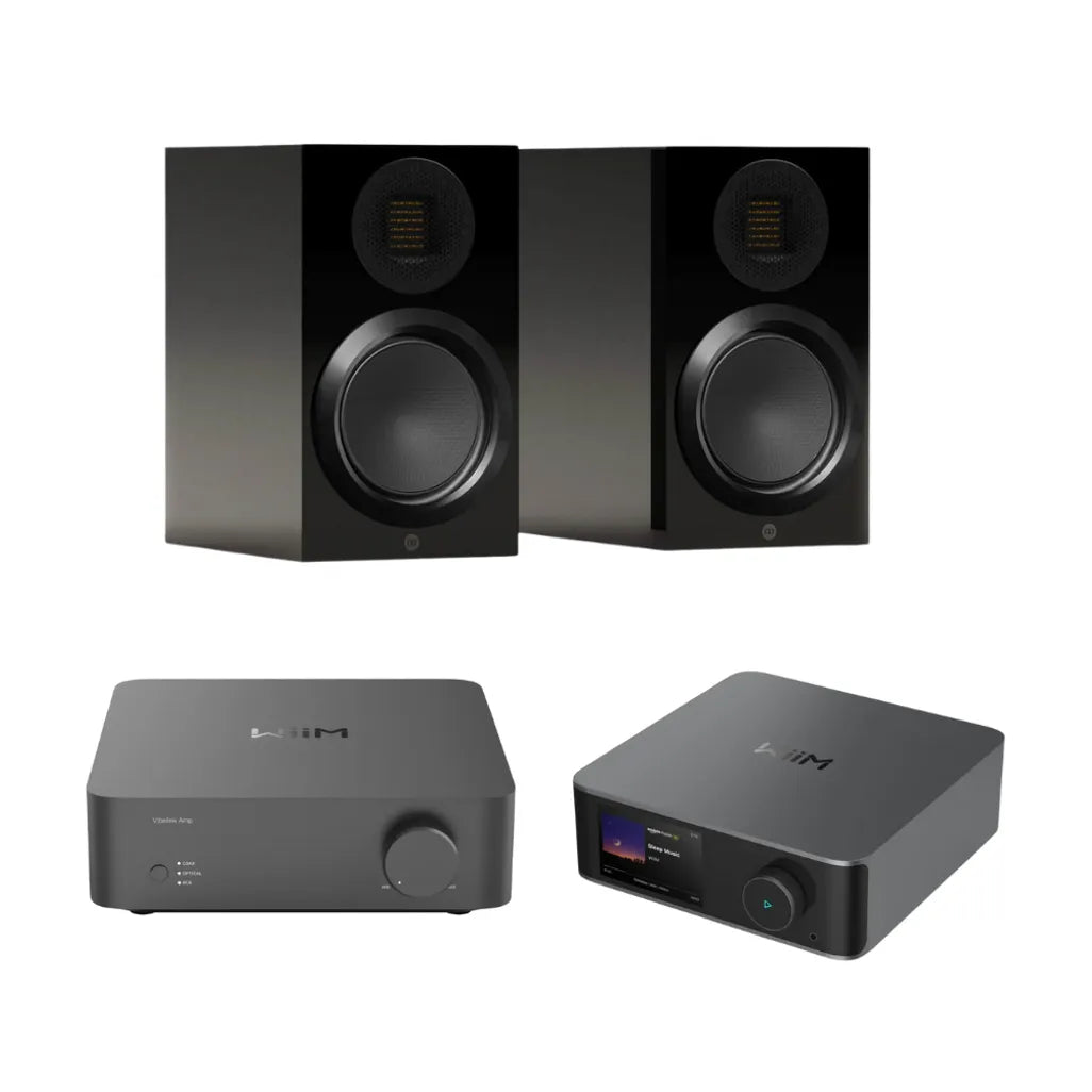 Monitor Audio Gold 50 6G Bookshelf Speakers - Pair (Gloss Black) + WIIM Vibelink Amp (Grey) + Wiim Ultra Digital Hub (Grey)