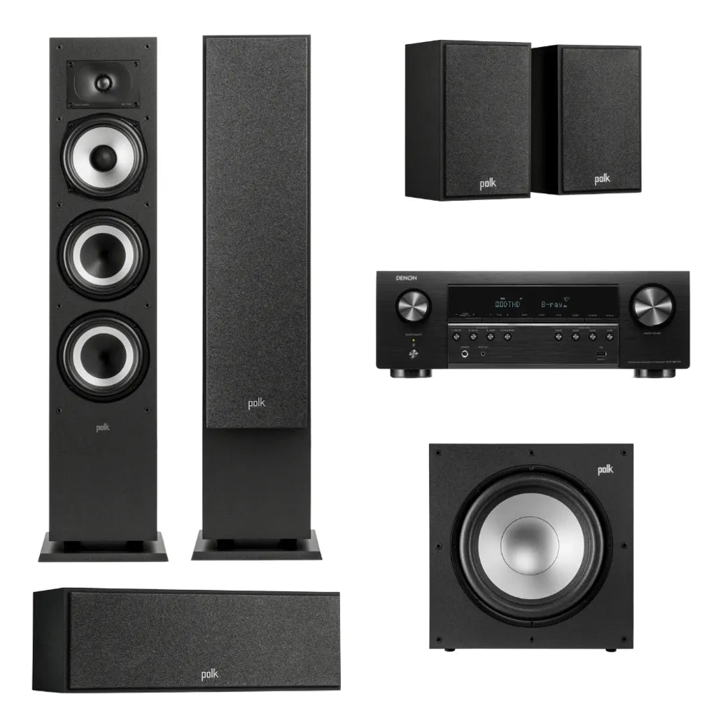 Polk Audio Monitor XT60 5.1 Home Theatre System (Black) + Denon AVR-S670H AV Receiver (Black)