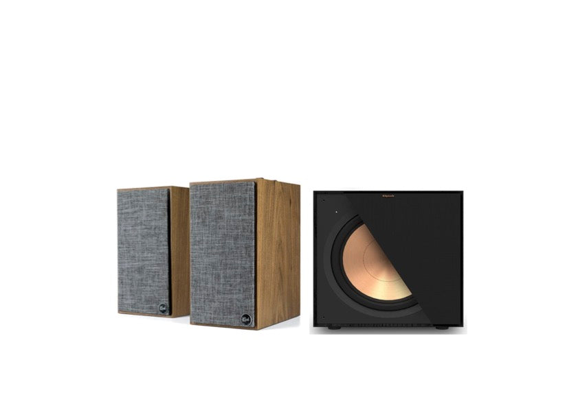 Klipsch The Fives Stereo Powered Speakers - Walnut (Pair) + Klipsch R-121SW Subwoofer - Black (Each)