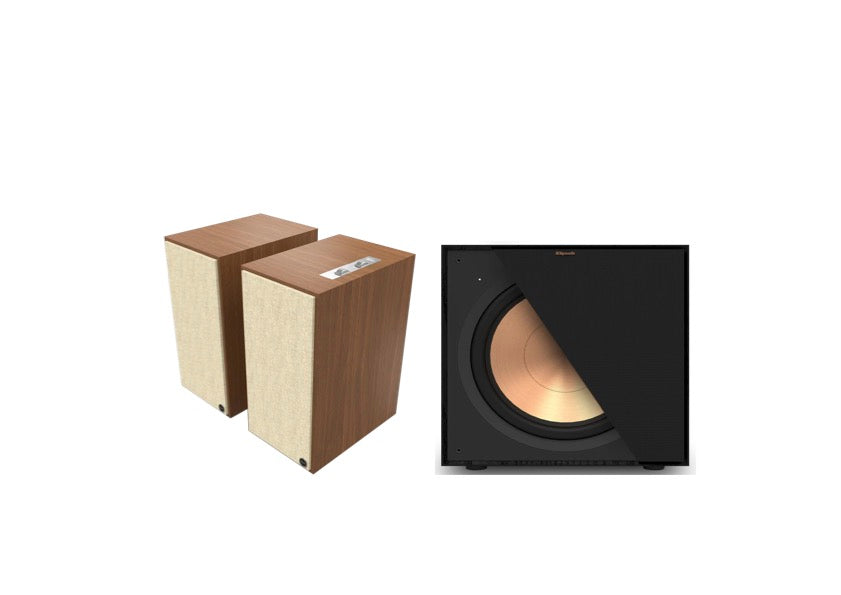 Klipsch The Nines 8" Powered Speakers - Walnut (Pair) + Klipsch R-121SW Subwoofer - Black (Each)