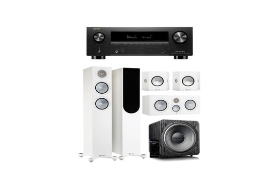 Monitor Audio Silver 200 Home Theatre System (White) + Denon AVR-X2800H AV Receiver (Black)