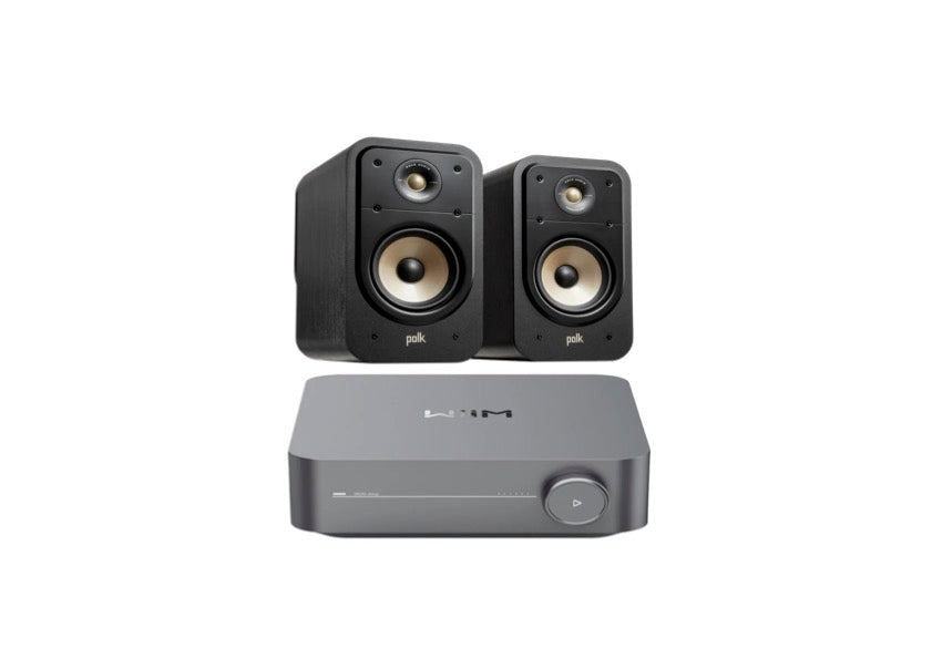 Polk ES20 Bookshelf Speakers (Black)+ WiiM Amp (Grey)