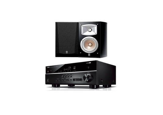 Yamaha RX-V385 5.1-channel AV receiver (Black) + Yamaha NS-333 Bookshelf Speaker - Pair  (Piano Black)