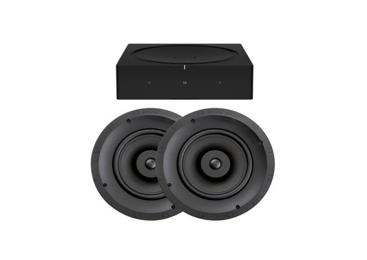 SONANCE VP80R In-ceiling Speaker - Pair (Black) + SONOS Amp Stereo Amplifier (Black)