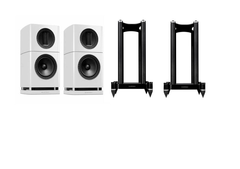 Wharfedale Elysian 1 Standmount Speakers - Pair - White - With Stand - Black