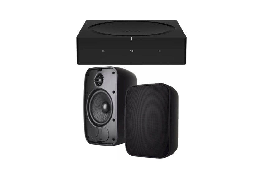 SONONCE Mariner 54 Outdoor Speakers - Pair (Black) + SONOS Amp Stereo Amplifier (Black)