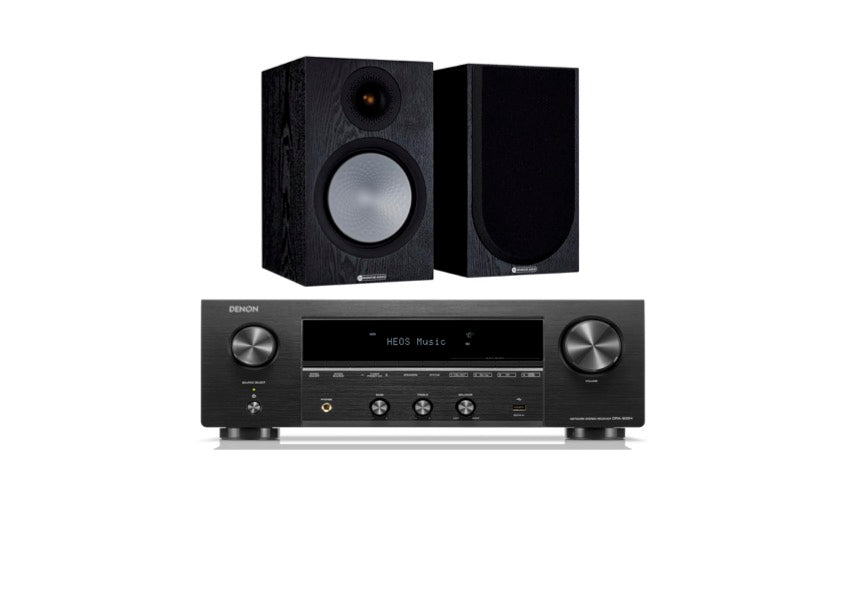 Denon DRA-900H Stereo Receiver (Black) + Monitor Audio Silver 100 7G Bookshelf Speakers - Pair (Black Oak)