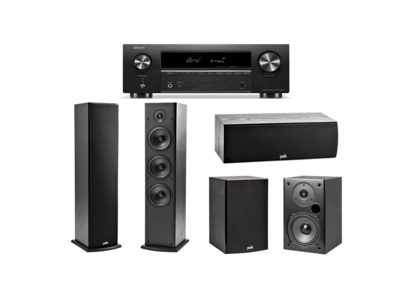 Polk T50 5.0 Home Theatre System (Black) + Denon AVR-X580BT 5.2 Channel AV Receiver (Black)