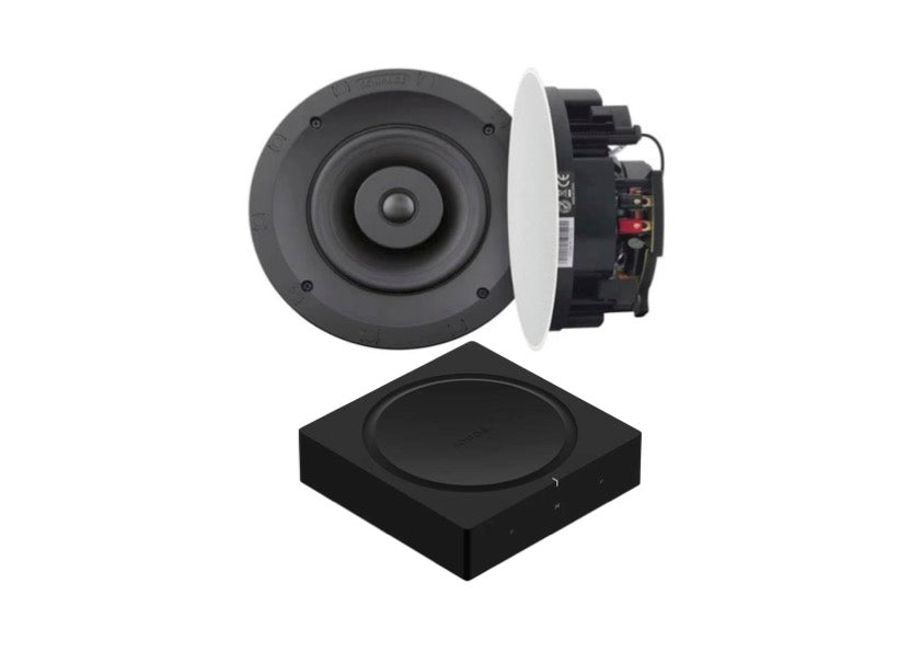 SONANCE VP60R In-Ceiling Speakers - Pair (Black) + SONOS Amp Stereo Amplifier (Black)