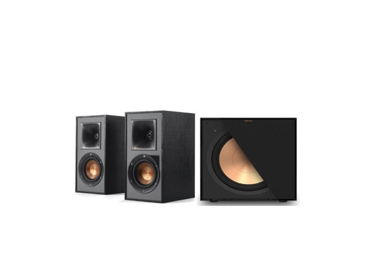 Klipsch R-41PM Powered Bookshelf Speakers - Black (Pair) + Klipsch R-121SW Subwoofer - Black (Each)