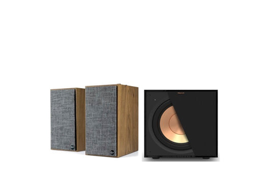 Klipsch The Fives Stereo Powered Speakers - Walnut (Pair) + Klipsch R-101SW Subwoofer - Black (Each)