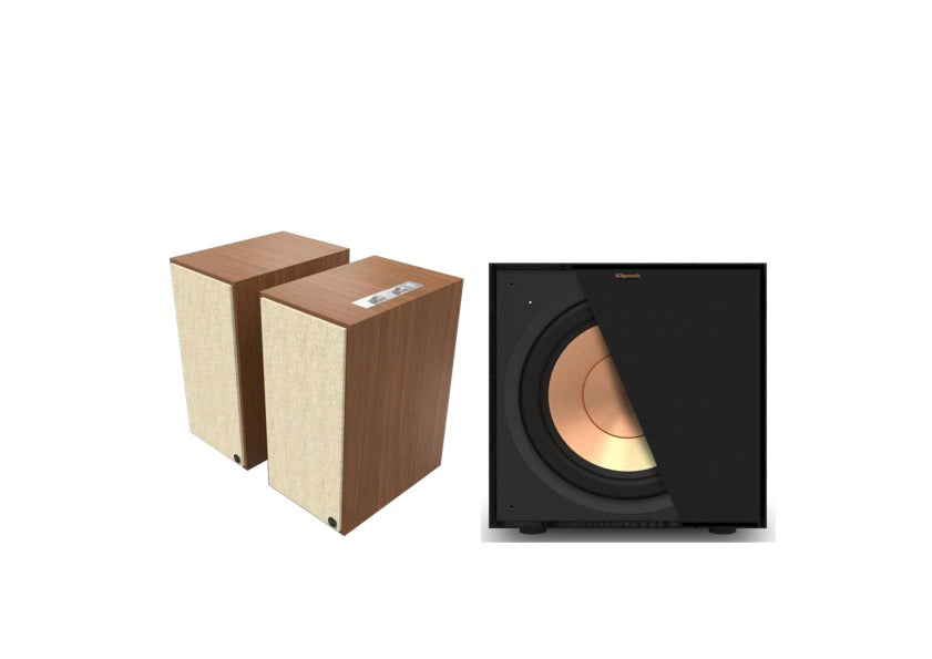 Klipsch The Nines 8" Powered Speakers - Walnut (Pair) + Klipsch R-101SW Subwoofer - Black (Each)