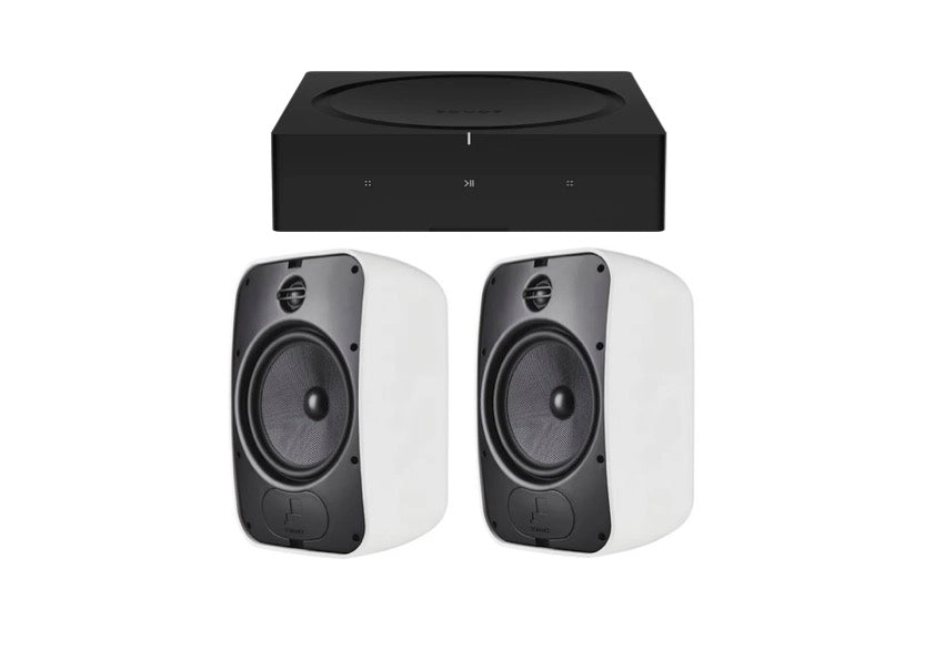 SONANCE Mariner 86 8" Outdoor Speakers - Pair (White) + SONOS Amp Stereo Amplifier (Black)