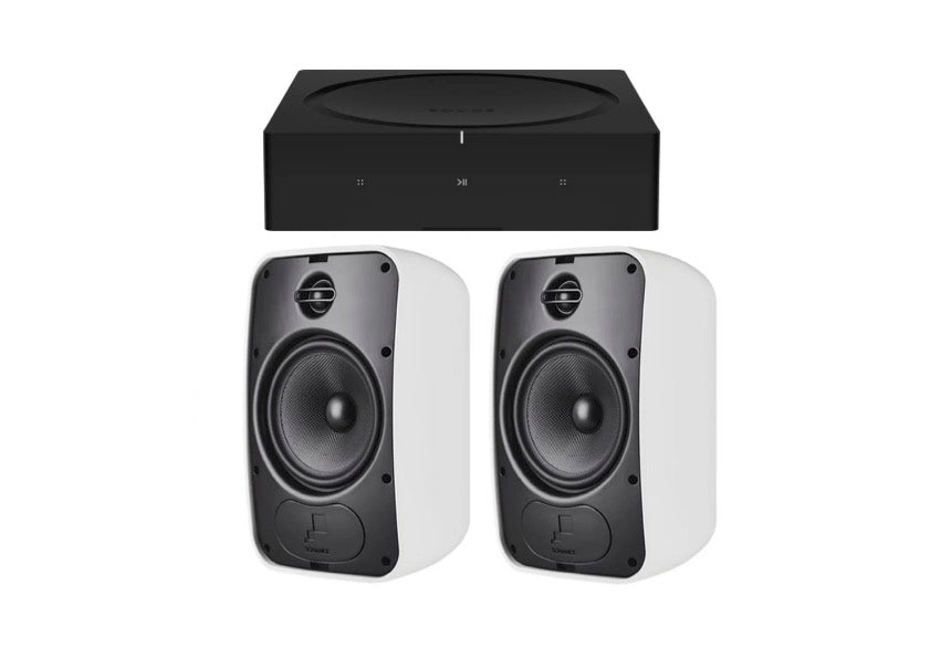 SONANCE MARINER 64 6.5" Outdoor Speaker - Pair (White) + SONOS Amp Stereo Amplifier (Black)