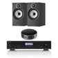 Bowers & Wilkins 606 S3 Bookshelf Speakers (Pair) + Rotel A11 MKII Amplifier + Wiim Mini Streamer - Black