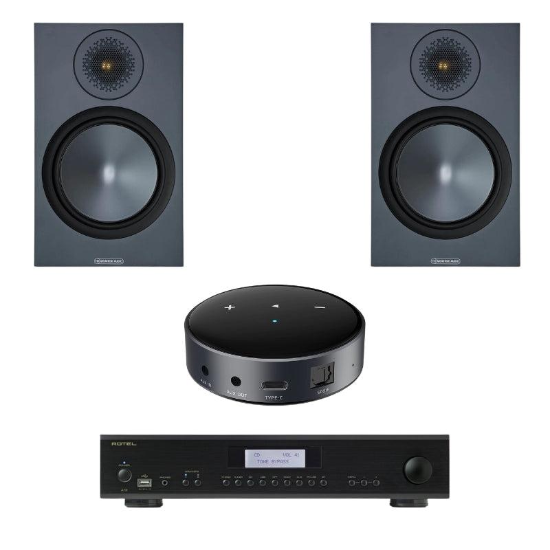 Monitor Audio Bronze 100 (Pair) + Rotel A10 MKII Amplifier with FREE Wiim Mini Streamer - Black