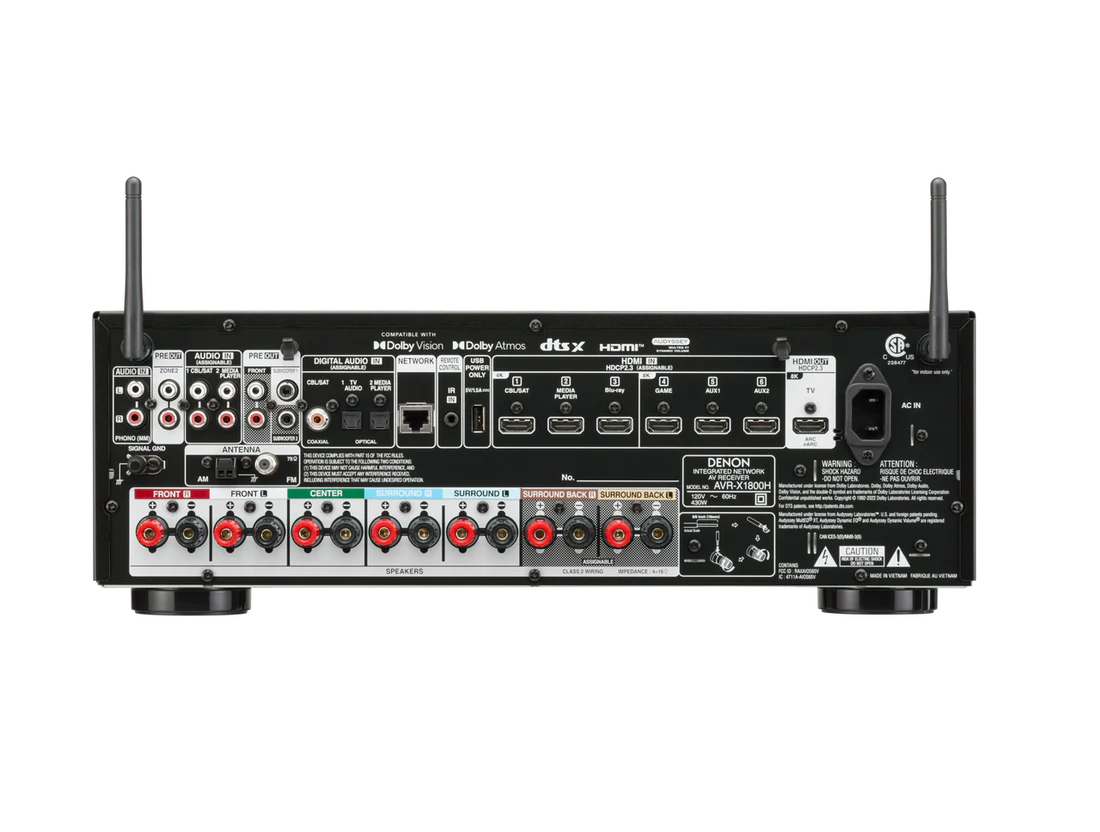 Denon AVR-X1800H 7.2 Ch. 80W 8K AV Receiver (Black) + Polk Monitor XT60 Floorstanding Speakers - Pair (Black)