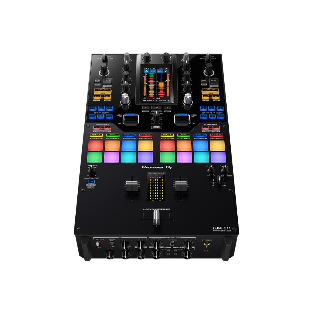 Pioneer DJ DJM-S11 Professional Scratch Style 2-Channel DJ Mixer (Black) + Pioneer DJ DDJ-SP1 Sub Controller for Serato DJ (Black)