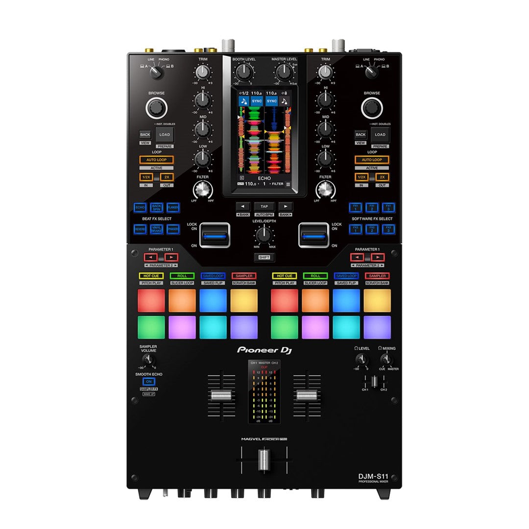 Pioneer DJ DJM-S11 Professional Scratch Style 2-Channel DJ Mixer (Black) + Pioneer DJ DDJ-SP1 Sub Controller for Serato DJ (Black)