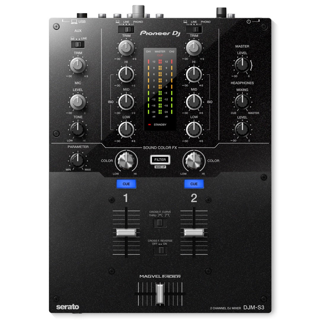 Pioneer DJ DJM-S3 2-Channel DJ Mixer for Serato DJ Pro (Black) + Pioneer DJ DDJ-SP1 Sub Controller for Serato DJ Pro (Black)