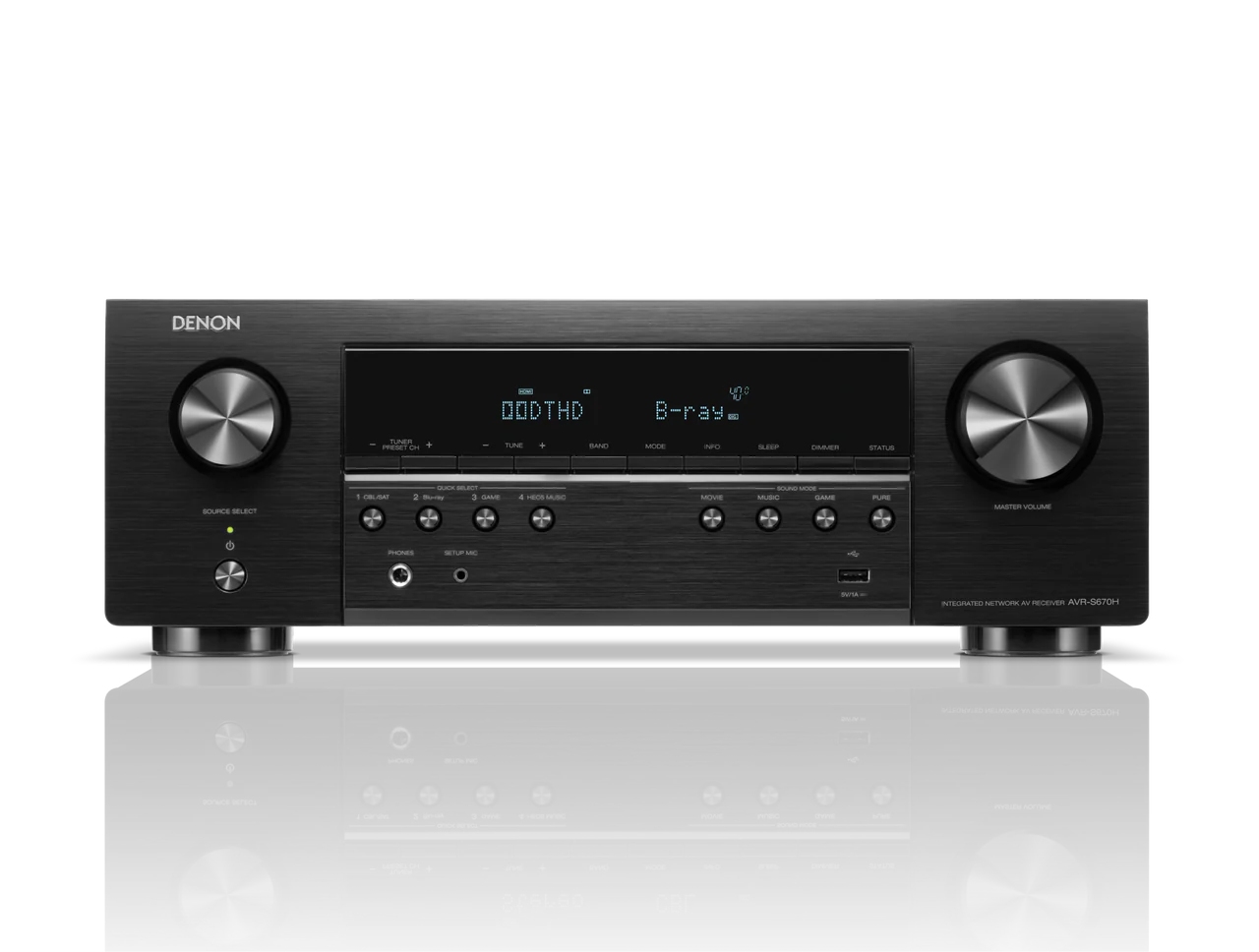 Denon AVR-S670H AV Receivers (Black) + Klipsch R-50M Bookshelf Speaker - Pair (Black)